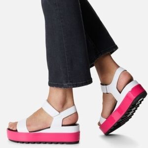 SOREL Cameron Flatform Sandals White Punch Pink US 10